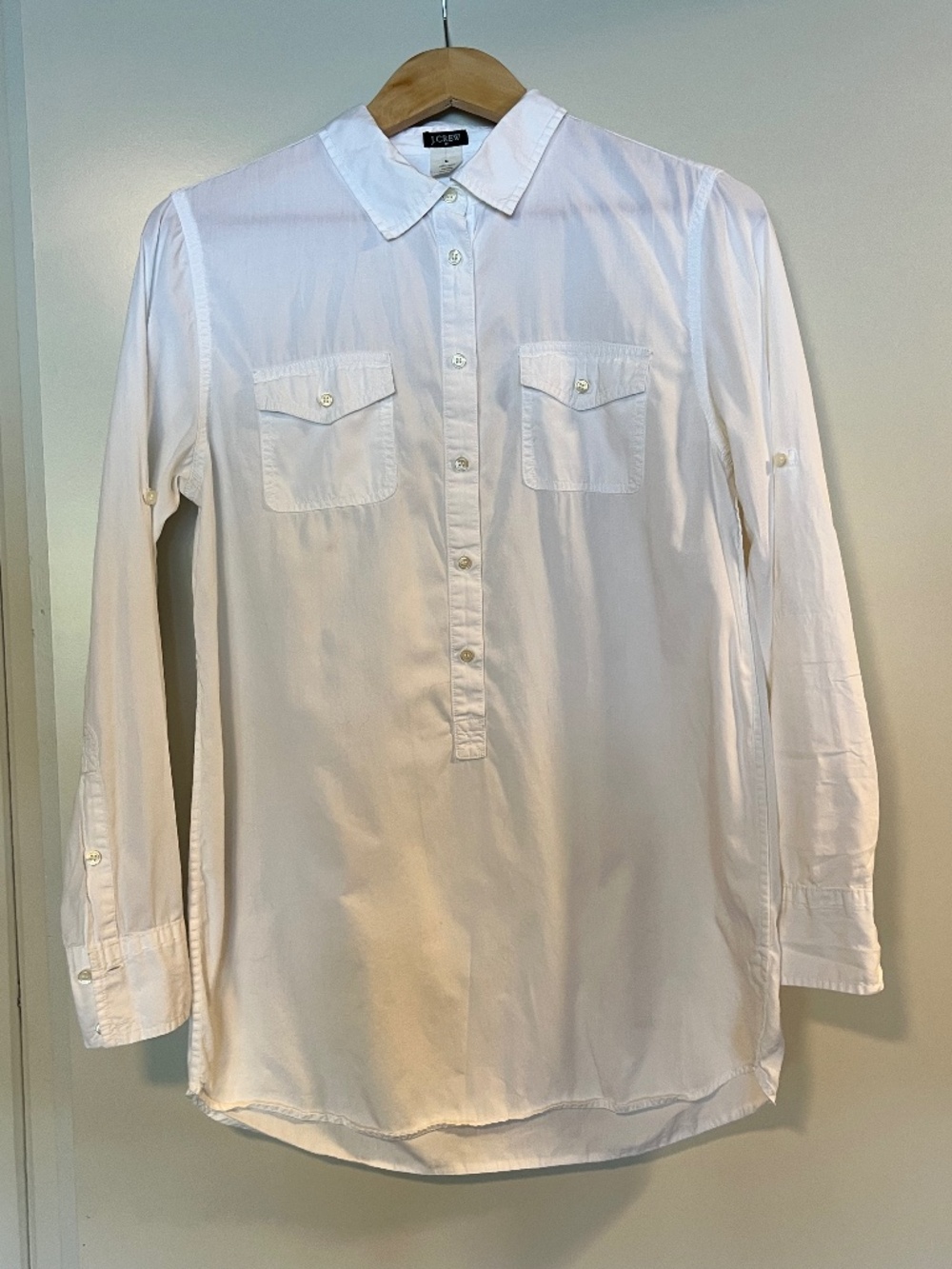 J. Crew: Utility Popover Tunic Top with roll-tab sleeves (M)
